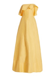 Aje - Shallows Strapless Ruffled Linen-Blend Gown - Yellow - AU 10 - Moda Operandi