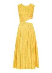 Aje - Women's Cascade Cutout Pleated Linen-Blend Midi Dress - Yellow - Moda Operandi
