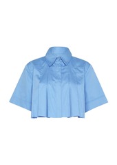 Aje - Women's Savoy Pleated Cotton Cropped Shirt - Blue - Moda Operandi