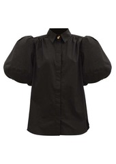 Aje Mottled puff-sleeved cotton-poplin shirt