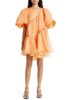 Aje Riviera Asymmetric Puff Sleeve Minidress in Mandarin Orange at Nordstrom