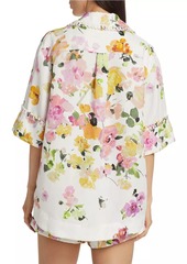 Aje Constance Floral Linen-Blend Button-Front Shirt