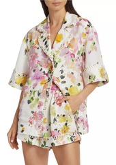 Aje Constance Floral Linen-Blend Button-Front Shirt