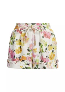 Aje Constance Floral Linen-Blend Drawcord Shorts