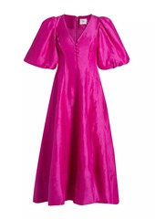 Aje Dusk Linen-Blend Puff-Sleeve Midi-Dress
