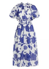 Aje Elysium Floral Linen-Blend Midi-Dress