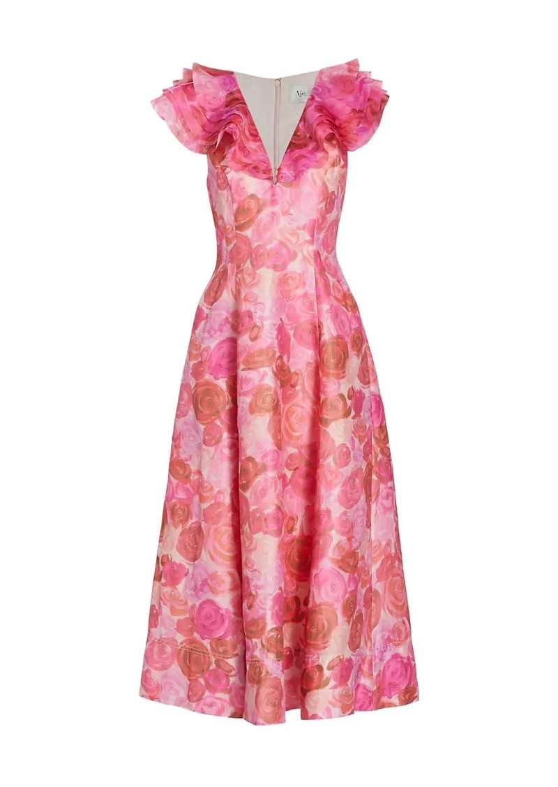 Aje Enchanted Floral Linen-Blend Midi-Dress