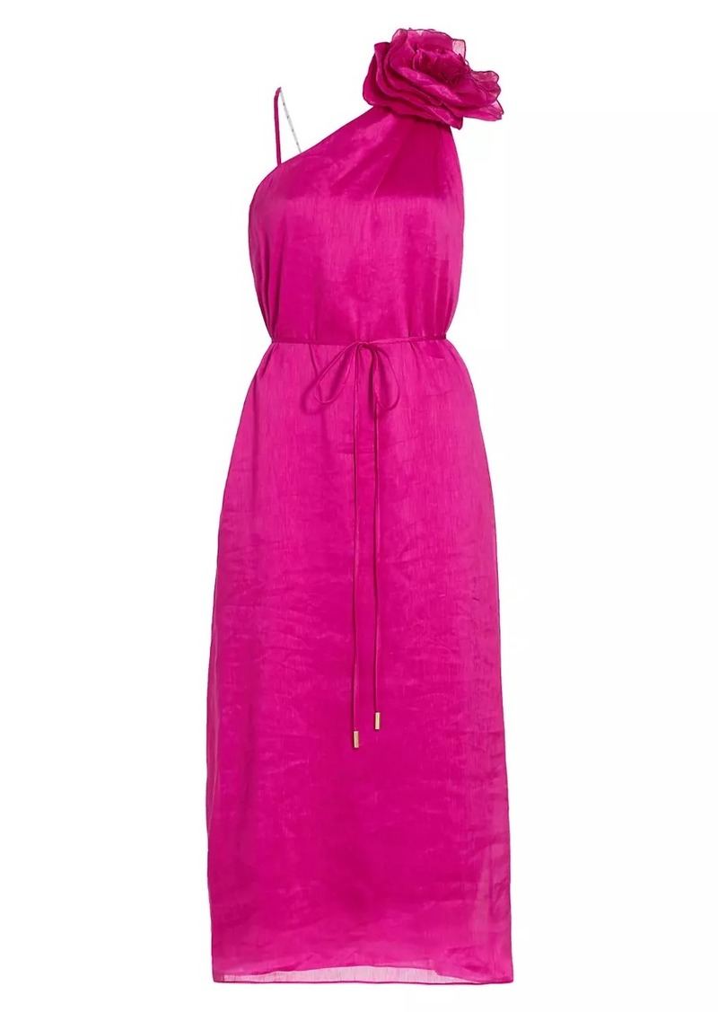 Aje Qunintessa Linen-Blend Rosette Midi-Dress