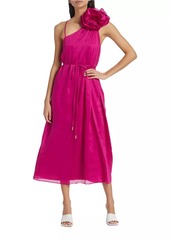 Aje Qunintessa Linen-Blend Rosette Midi-Dress