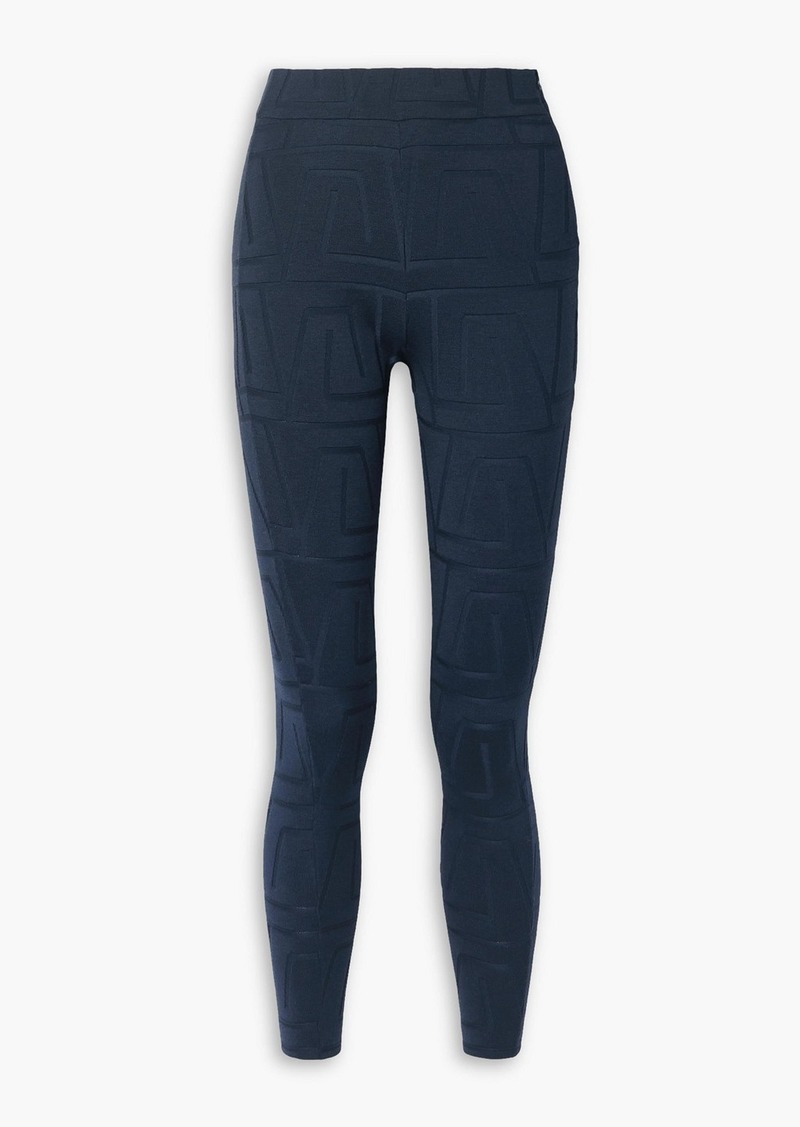 Akris - Stretch wool and mulberry silk-blend jacquard leggings - Blue - US 2