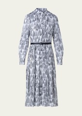 Akris Abstract-Print Belted Cotton Midi Shirtdress