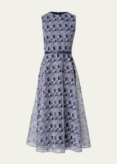 Akris Abstract-Print Tulle Belted Midi Dress