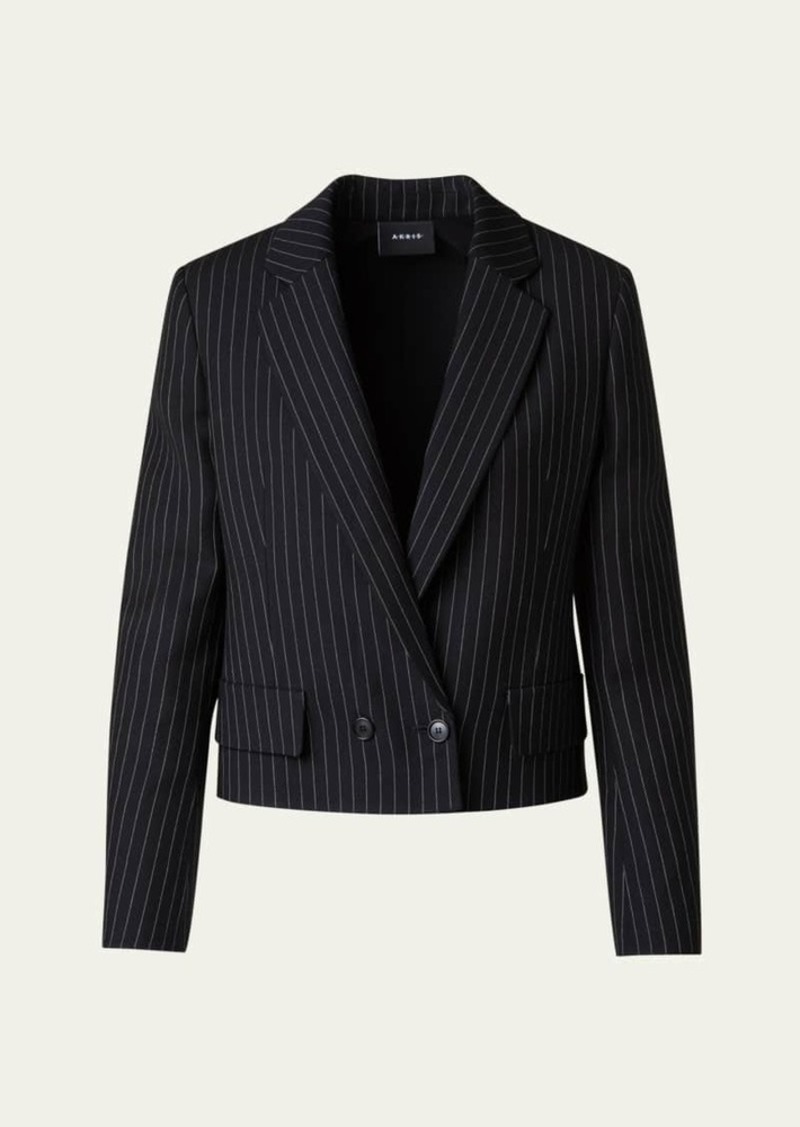 Akris Adele Pinstripe Double-Breasted Short Jacket