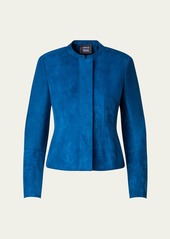 Akris Aniella Suede Fitted Jacket  Blue