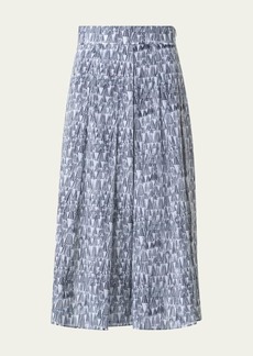 Akris Asagao Printed Cotton Voile Midi Skirt