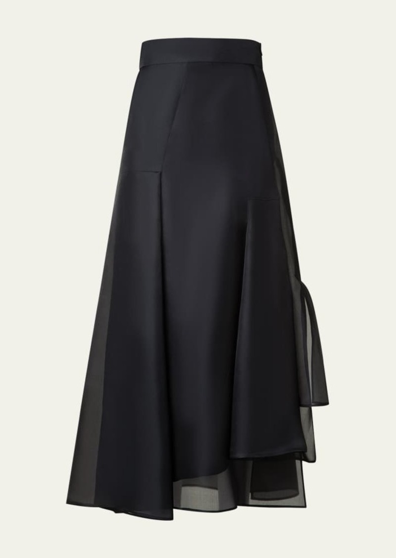 Akris Asymmetric Pleated Silk Organza Midi Skirt