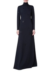 Akris Beaded Trapezoid Long Sleeve Stretch Silk Crepe Gown