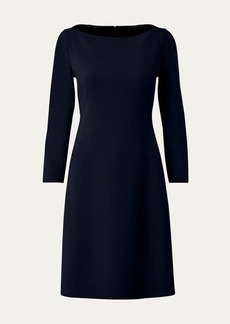 Akris Boat-Neck Bracelet-Sleeve Wool Double-Face Stretch Dress