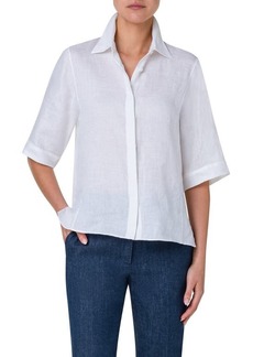 Akris Boxy Linen Voile Button-Up Shirt