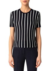 Akris Boxy Stripe Short Sleeve Cashmere & Silk Sweater
