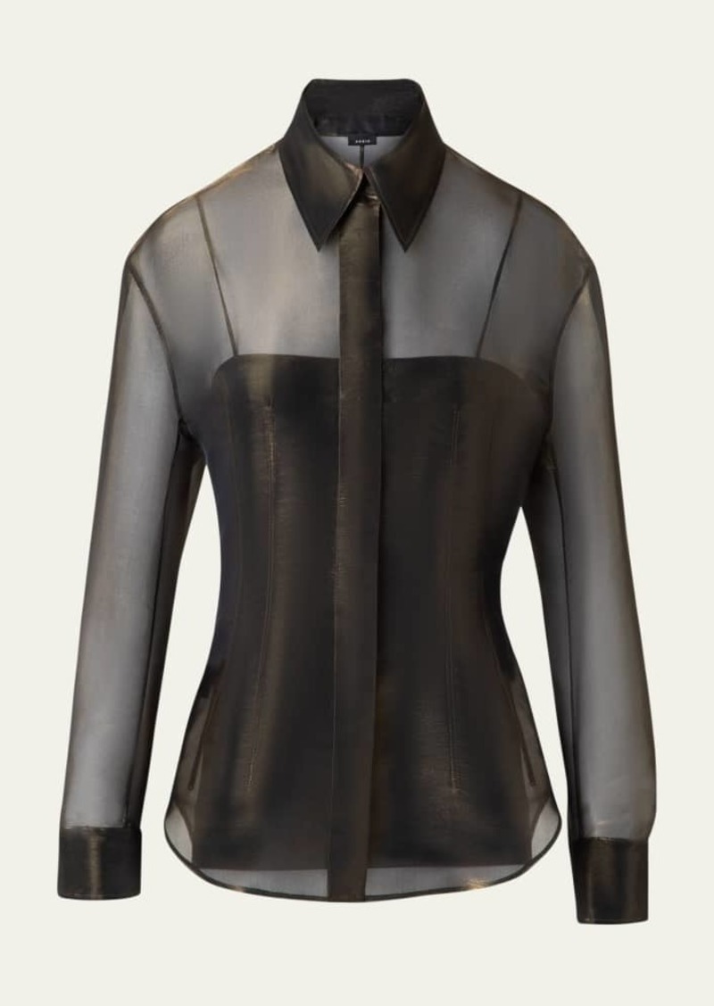 Akris Button Down Silk Organza Blouse with Tank