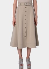 Akris Button-Front Belted Denim Midi Skirt