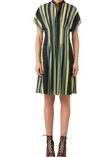 Akris Chromatic Stripe Pleat Shaped Cotton Voile Dress in 92 Multicolor at Nordstrom