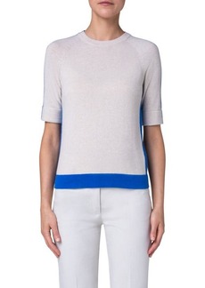 Akris Colorblock Short Sleeve Cashmere Sweater