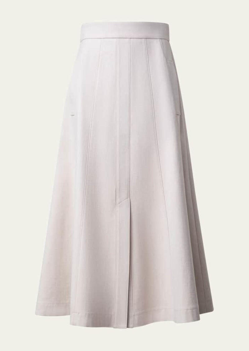 Akris Cotton Denim Pleated Midi Skirt