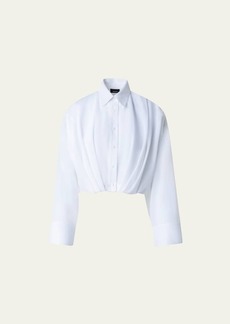 Akris Cotton Voile Button-Front Blouse with Pleated Waist