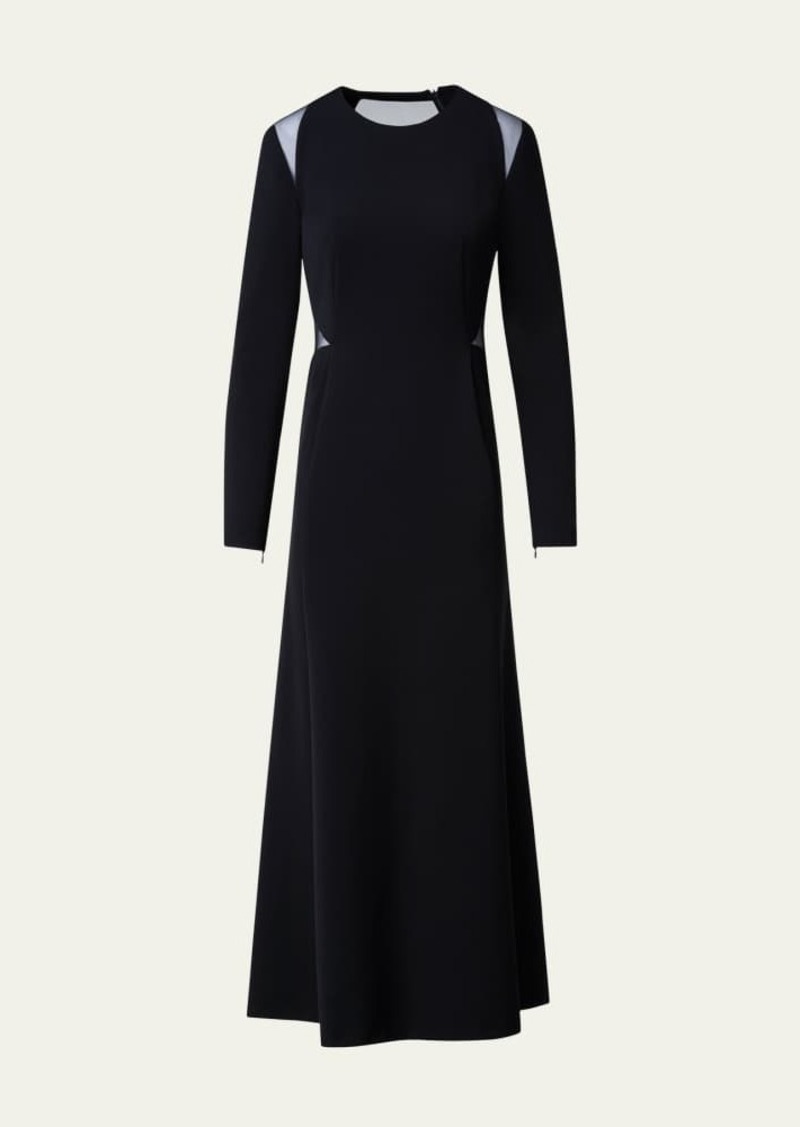 Akris Cut-Out Long Sleeve A-Line Midi Dress