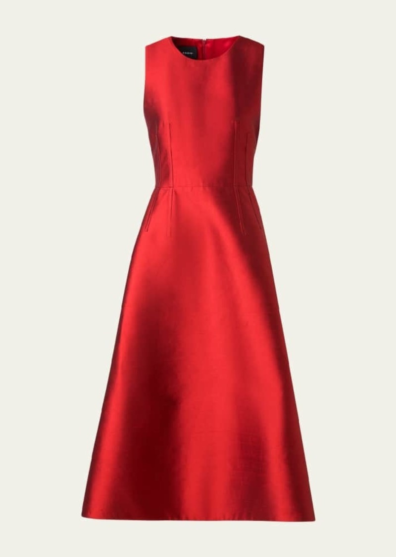 Akris Dupion Sleeveless Midi Cocktail Dress