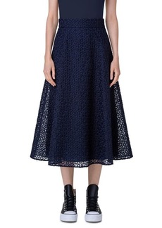 Akris Embroidered Floral Organza A-Line Skirt