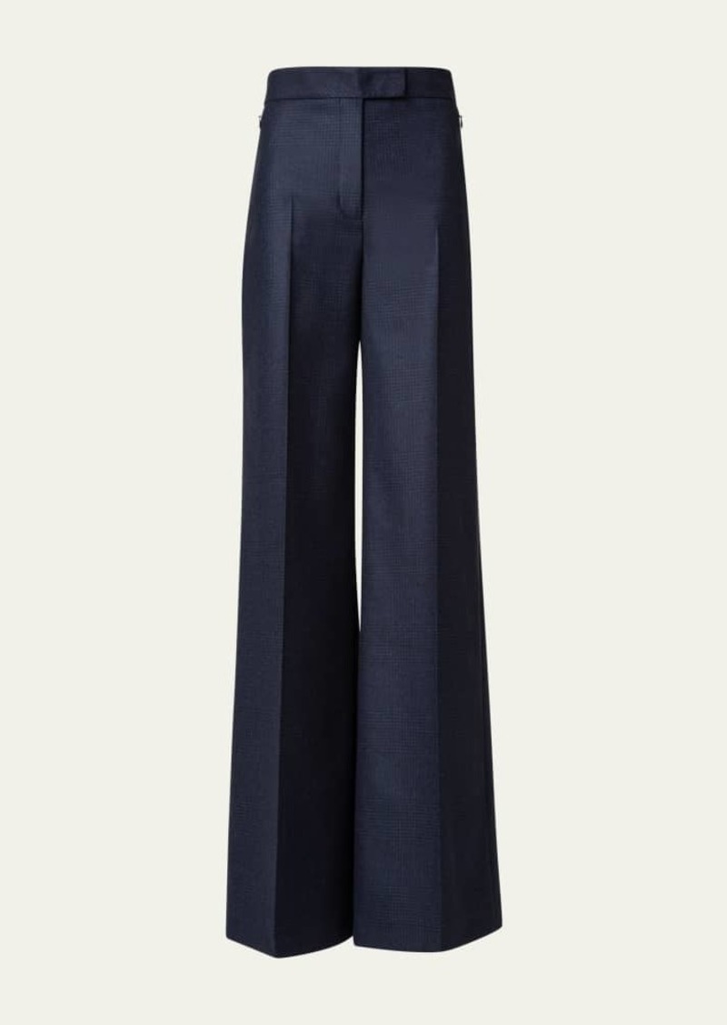 Akris Floretta Prince of Wales Wide Leg Wool Trousers