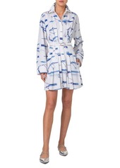 Akris Kasuri Birds Print Long Sleeve Poplin Shirtdress