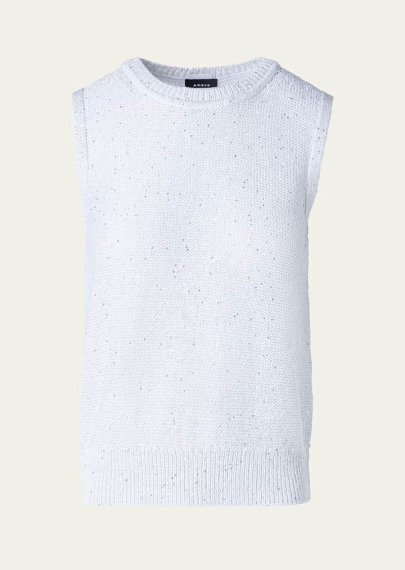 Akris Linen-Blend Knit Top with Sequins