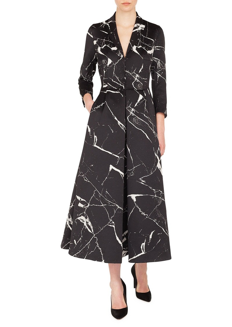 Akris Long-Sleeve Marble Tiles Jacquard Fit-and-Flare Coat Gown