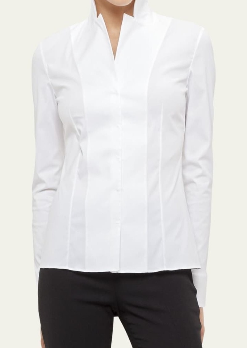 Akris Long-Sleeve Notched-Collar Poplin Blouse