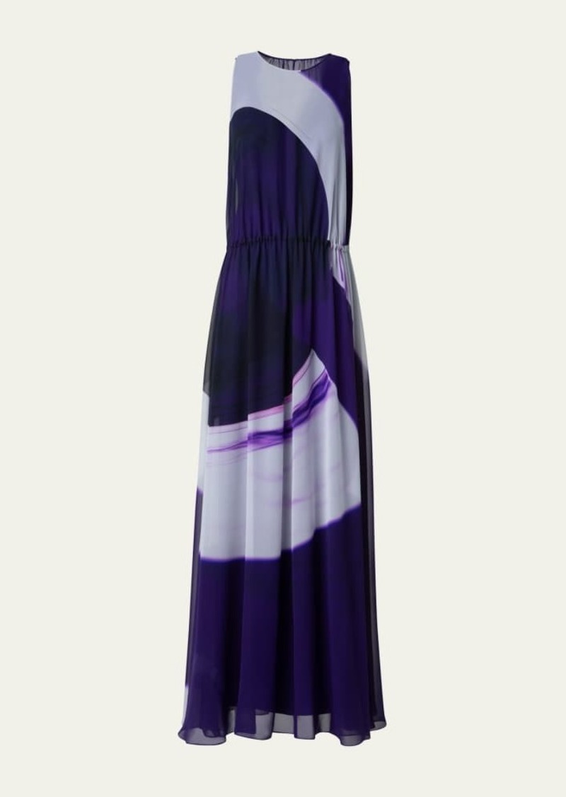 Akris Loop-Print Elastic Silk Crepe Gown