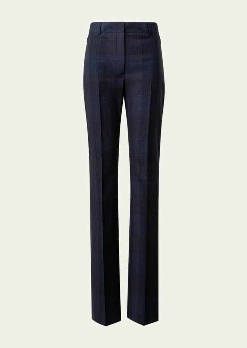 Akris Marilyn Check Silk-Cotton Seersucker Bootcut Pants