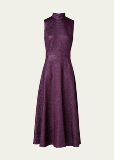 Akris Metallic Jacquard Mock-Neck Midi Dress