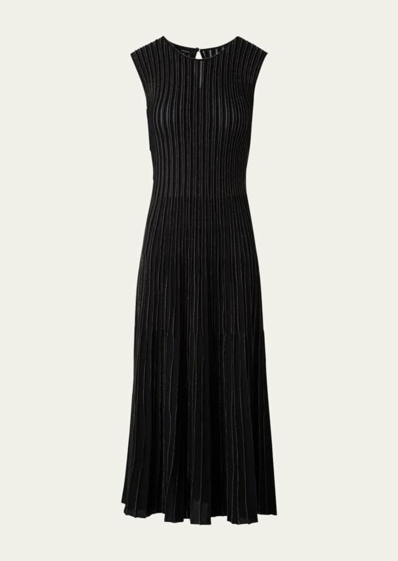 Akris Metallic Pinstripes Knit Sleeveless Midi Dress