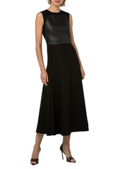 Akris Mixed Media Leather Panel A-Line Dress in Black at Nordstrom