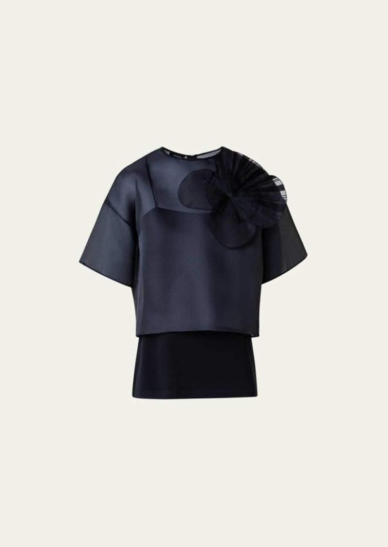 Akris Organza Cropped Blouse with Poppy Patch