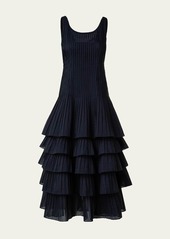 Akris Organza Grid Midi Dress with Plisse Layer Skirt