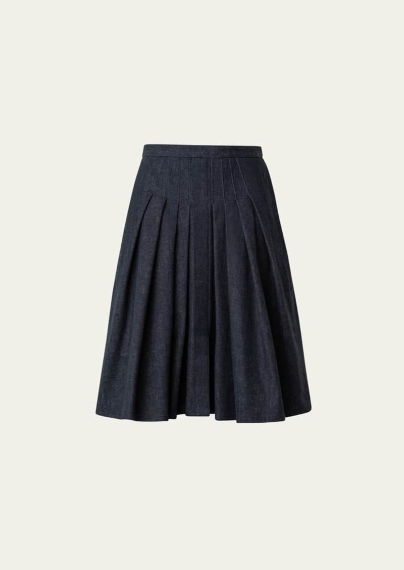 Akris Pleated Denim Short Skirt