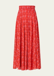 Akris Pleated Floral-Print Cotton Voile Maxi Skirt