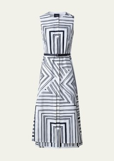 Akris Poplin Lizzi's Lines Printed Midi Dress with Belt