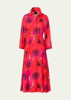 Akris Poppies Print Belted Midi Dress