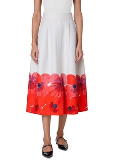 Akris Poppy Print Cotton & Silk Blend Midi Skirt